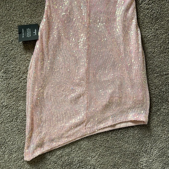 Lulus Something Shiny Light Pink Iridescent Sequin Asymmetrical Mini Dress - Picture 9 of 10